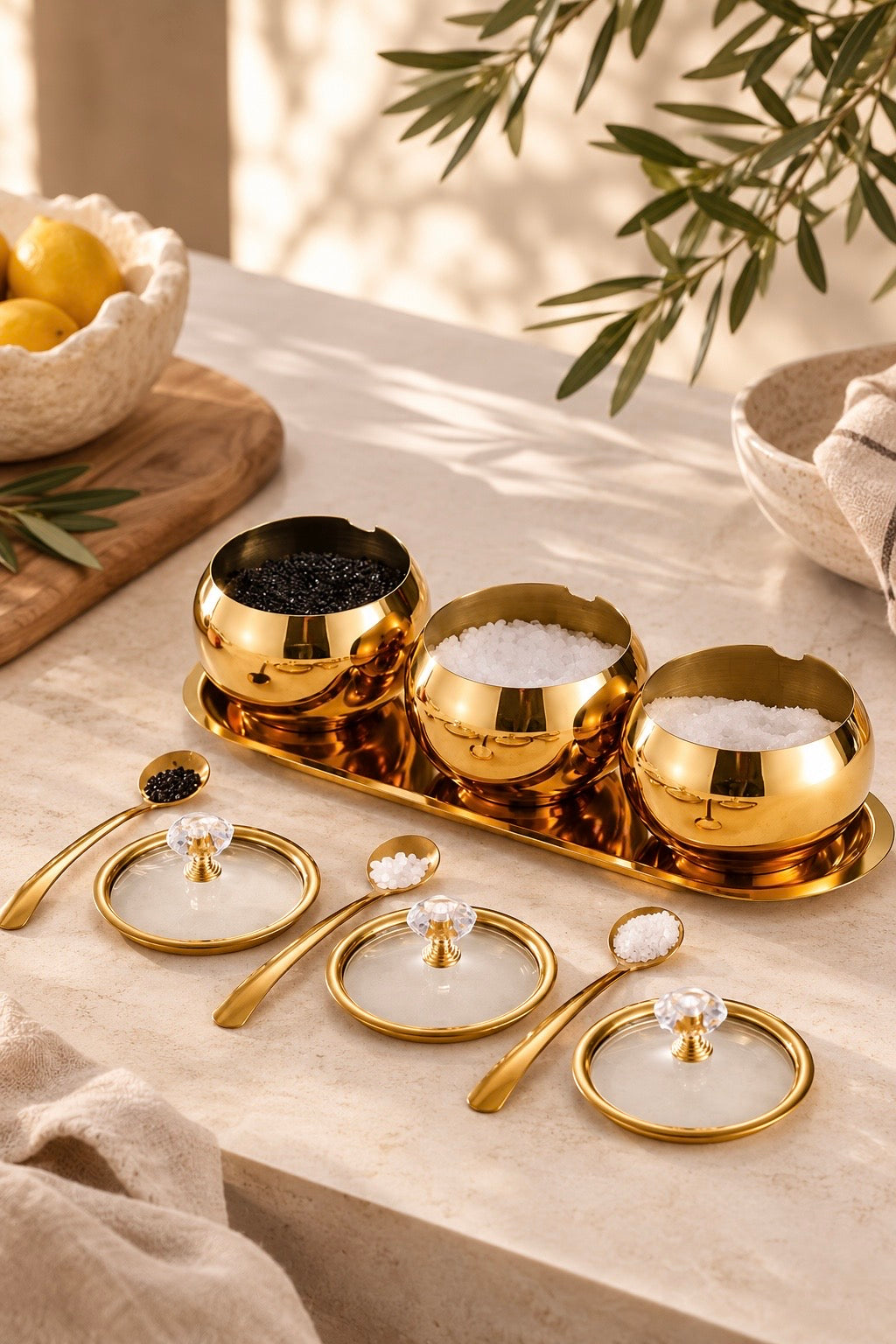 Coralia Gold Juego de 3 Botes para Condimentos