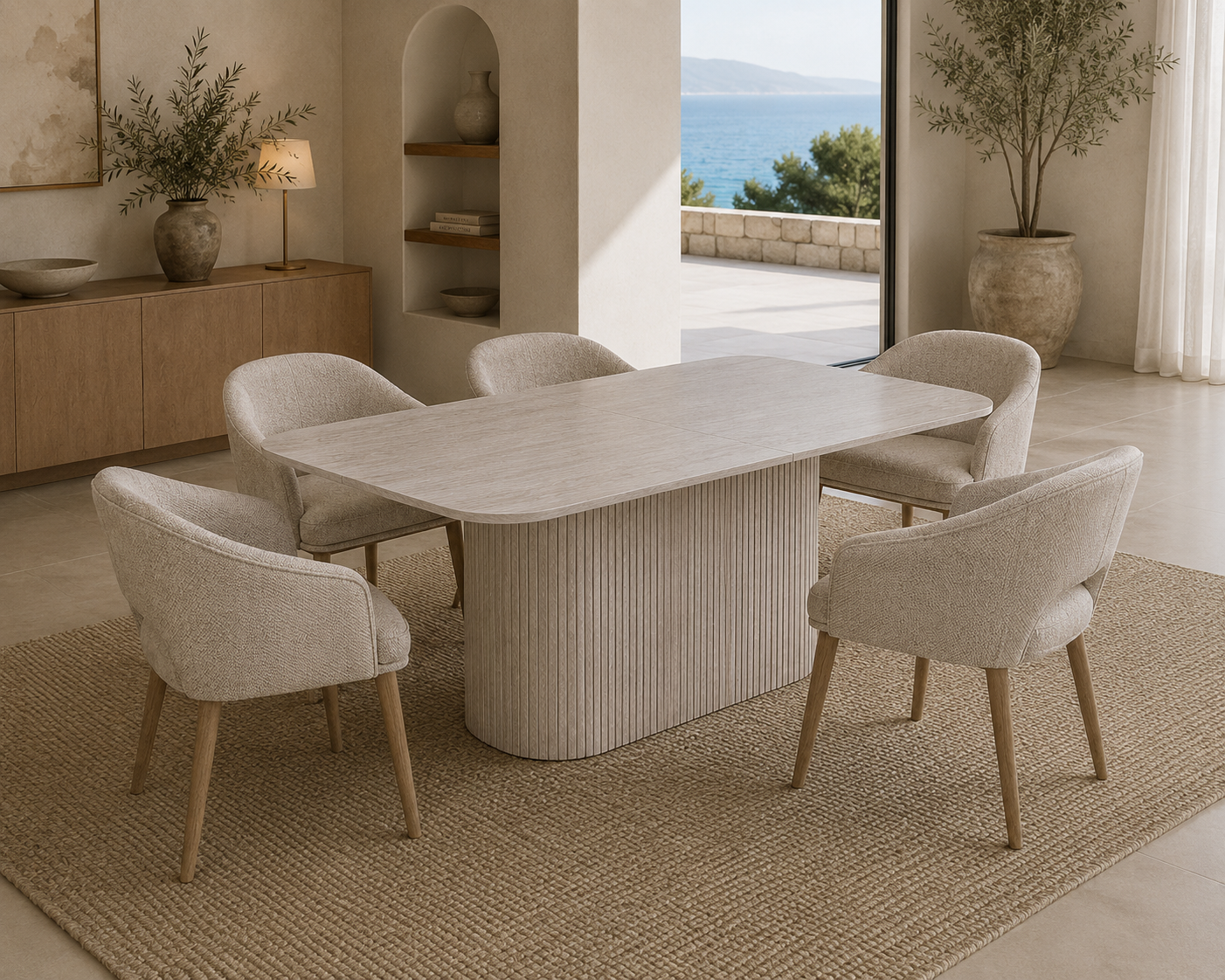 Mesa de comedor Coralia con borde redondeado