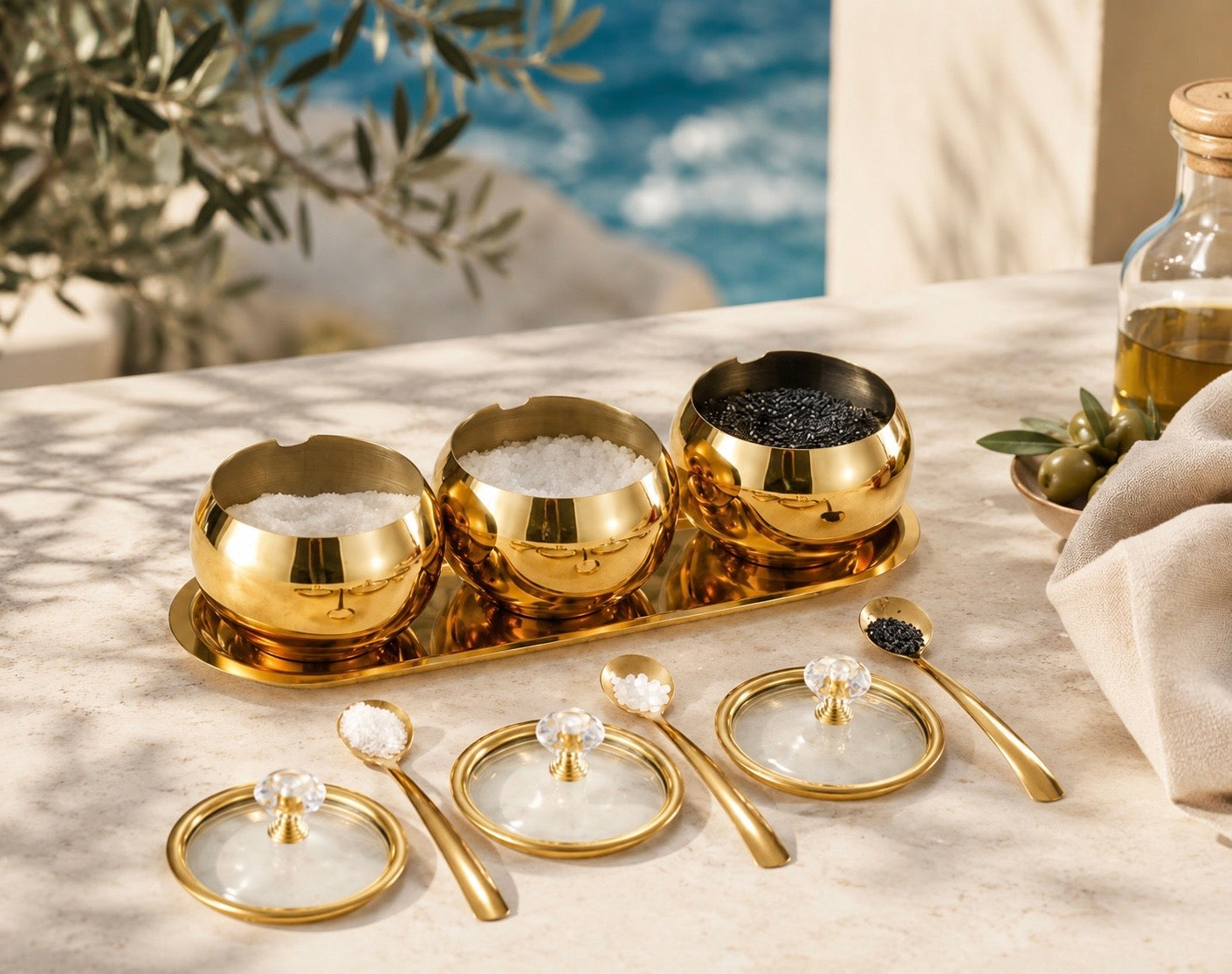 Coralia Gold Juego de 3 Botes para Condimentos