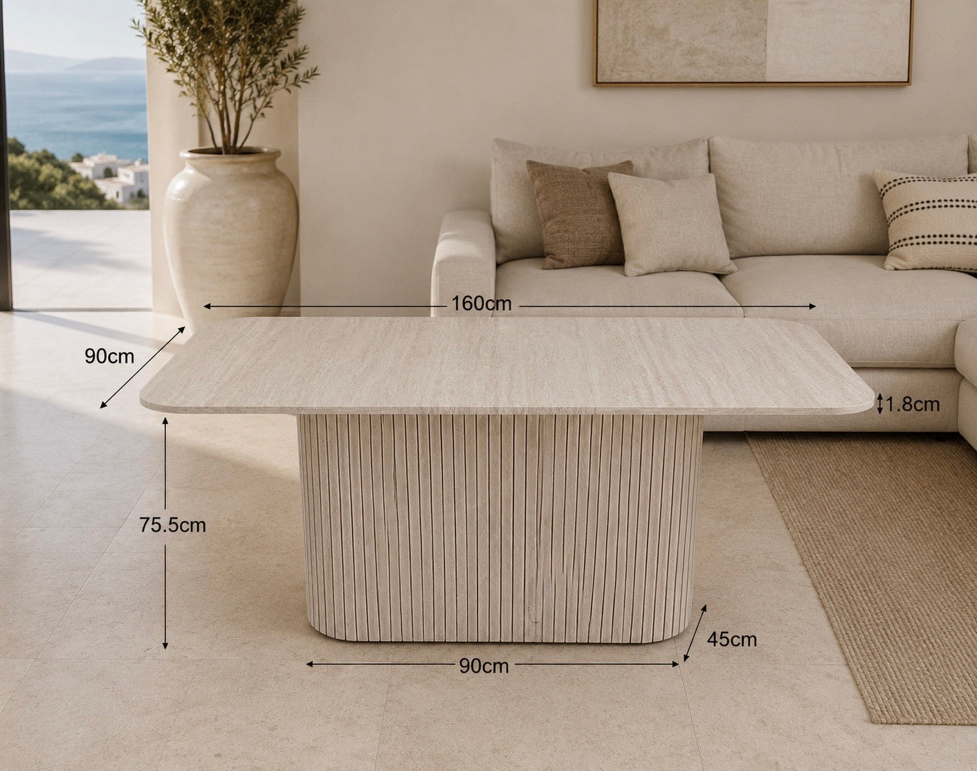 Mesa de comedor Coralia con borde redondeado
