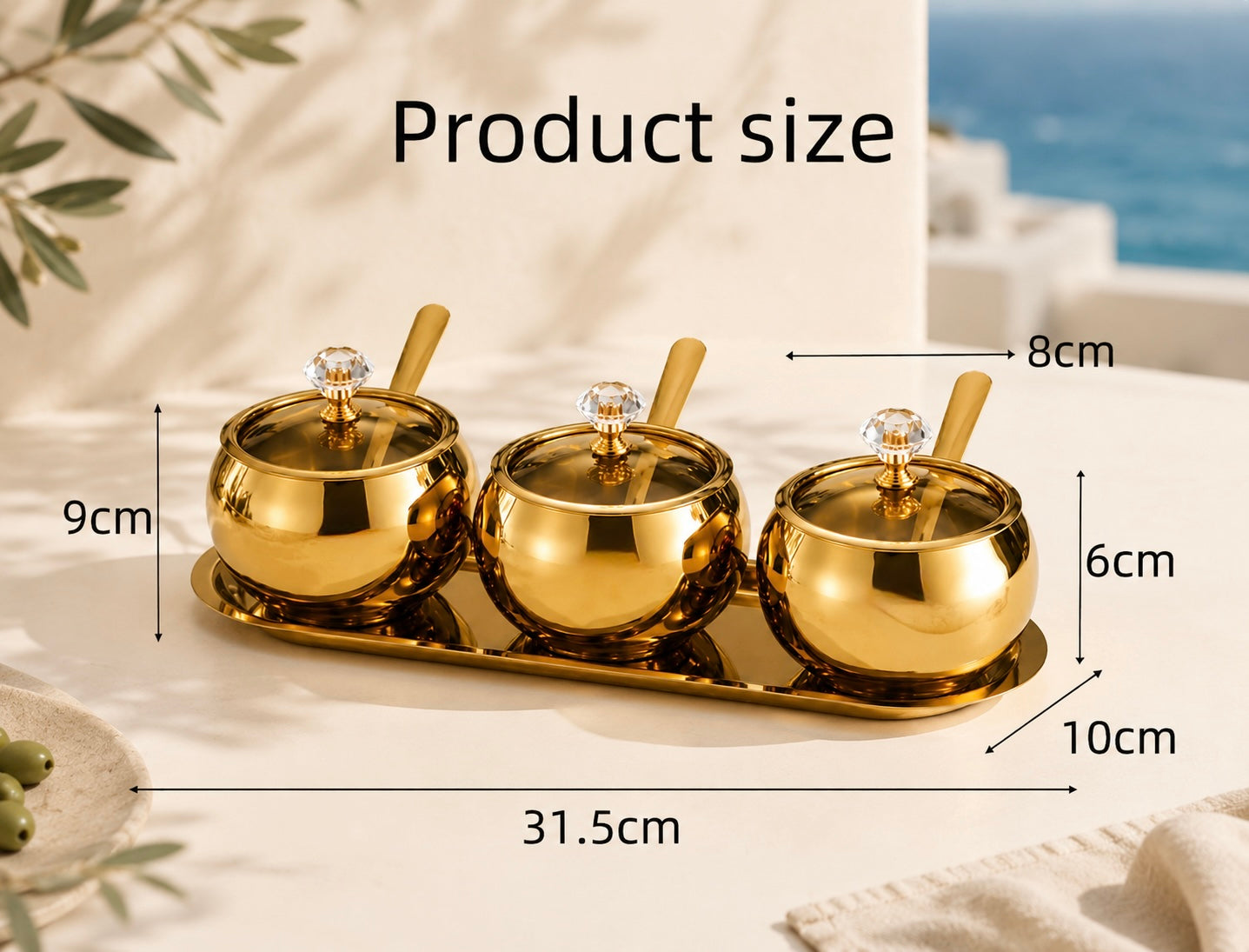 Coralia Gold Juego de 3 Botes para Condimentos