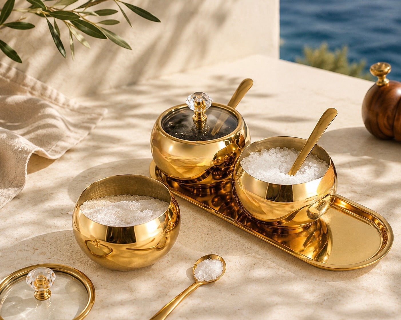 Coralia Gold Juego de 3 Botes para Condimentos