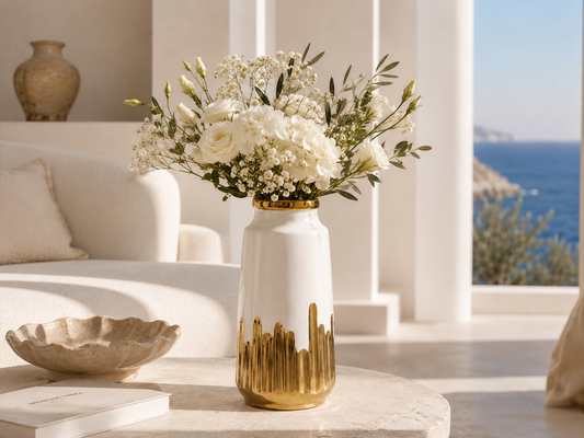 Vase en céramique blanc et or Coralia