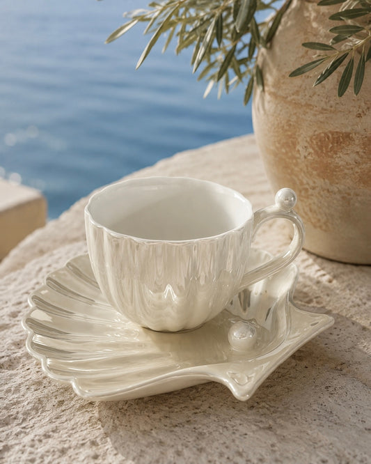 Coralia Handglazed Pearly Cup With A Dessert Plate