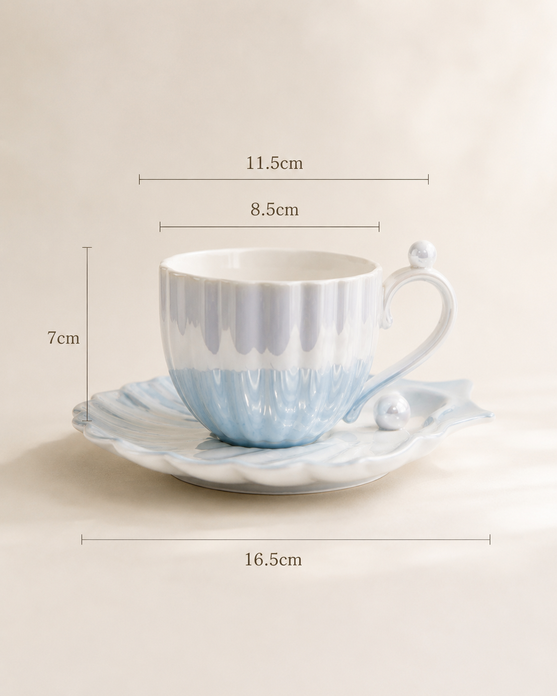 Tasse nacrée Coralia émaillée à la main avec assiette à dessert
